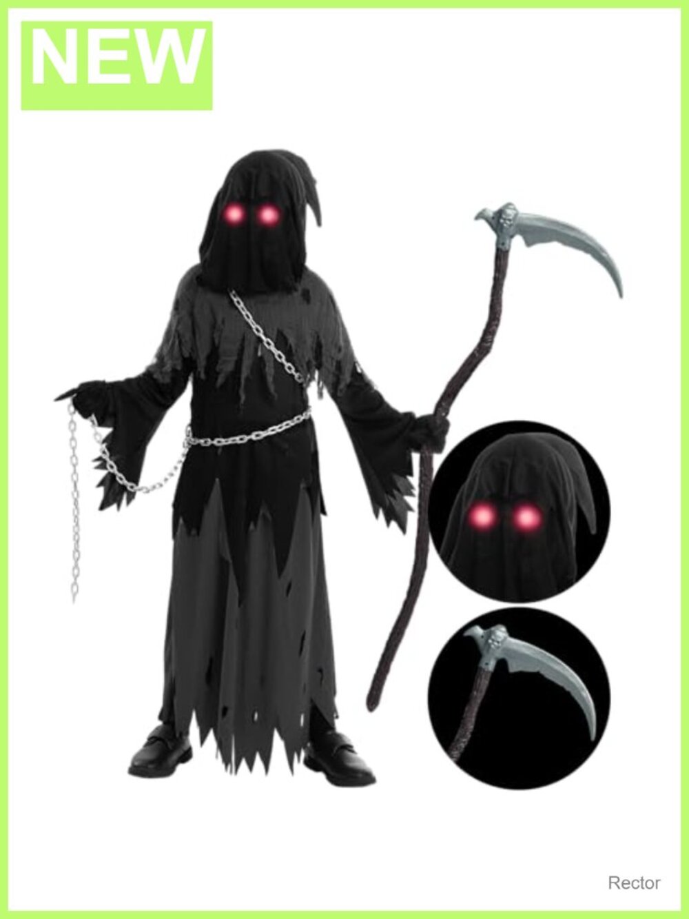 Kids Glowing Eyes Grim Reaper Halloween Costume Phantom Robe Set